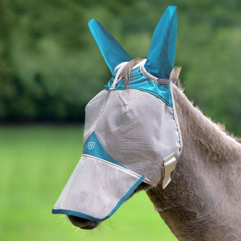 Harrison Howard Mule Donkey Fly Mask Full Face Protection with Nose Cover Sky Blue L - PawsPlanet Australia