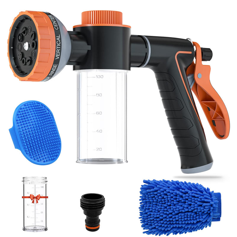 Pup Jet Dog Wash - 10 Sprayer Pattern Dog Washing Hose Attachment Outdoor, Dog Shower Attachment with Dog Scrubber for Pet Bathing, Garden Hose Nozzle with Soap Dispenser for Car Washing 4 - PawsPlanet Australia