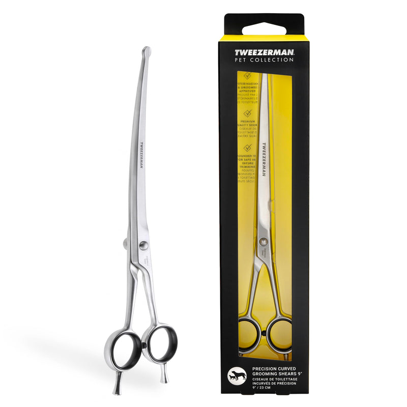Tweezerman 9" Pet Grooming Scissors with Safety Round Tips, Professional Curved Grooming Shears for Medium to Large Dogs 9" Shears