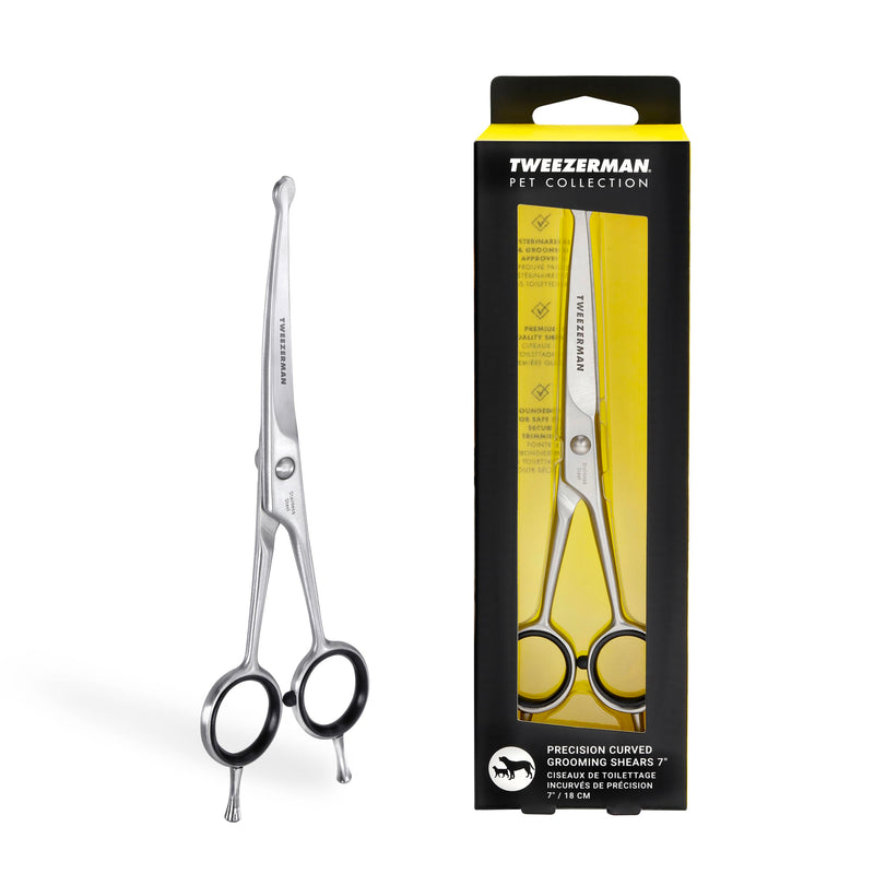 Tweezerman 7" Pet Grooming Scissors with Safety Round Tips, Professional Curved Grooming Shears for Dogs and Cats 7" Shears - PawsPlanet Australia