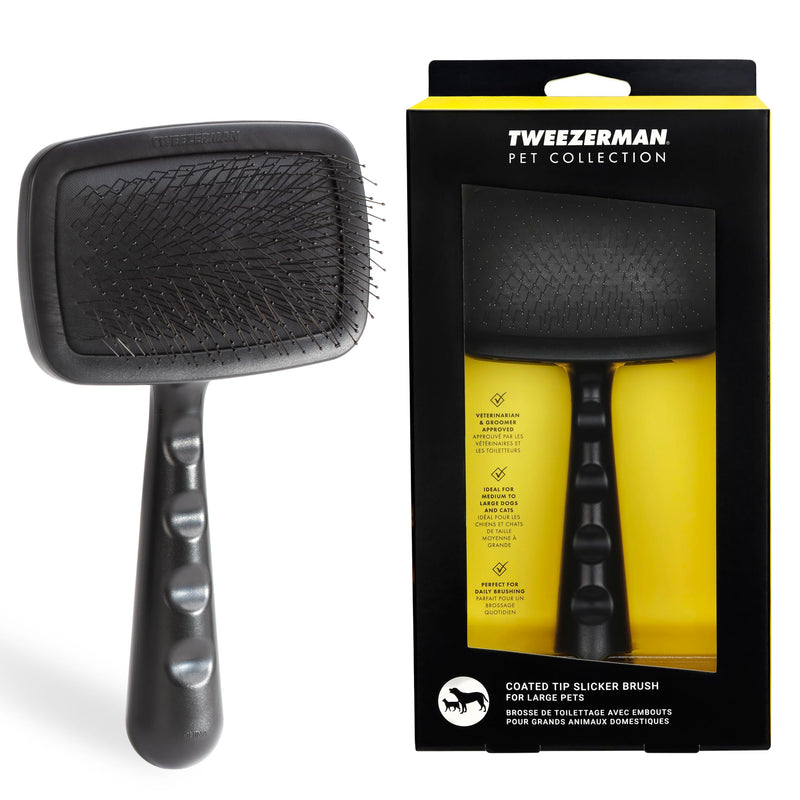 Tweezerman Dog and Cat Slicker Brush for Pets, Grooming Brush with Coated Bristles to Prevent Scratching and Ergonomic Handle Large