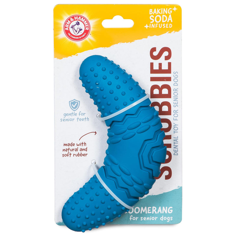 Arm & Hammer for Pets Scrubbies Boomerang Chew Toy for Senior Dogs Infused with Baking Soda - Durable Teething Toy with Unique Shape for Fetch & Chew - Interactive Dental Chew Toy for Puppies Senior - Large - PawsPlanet Australia
