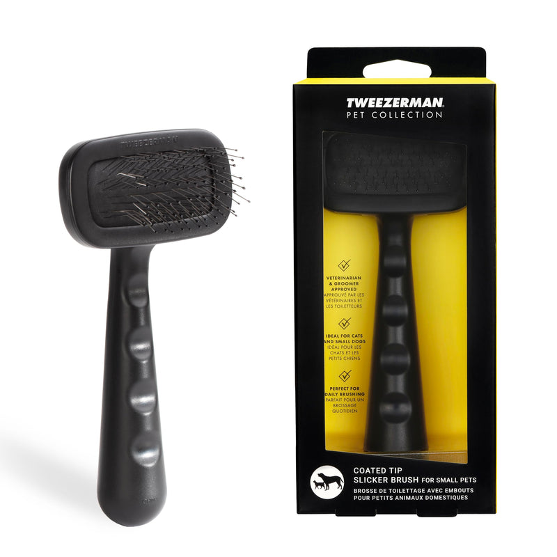 Tweezerman Dog and Cat Slicker Brush for Small Pets, Grooming Brush with Coated Bristles to Prevent Scratching and Ergonomic Handle Black - PawsPlanet Australia