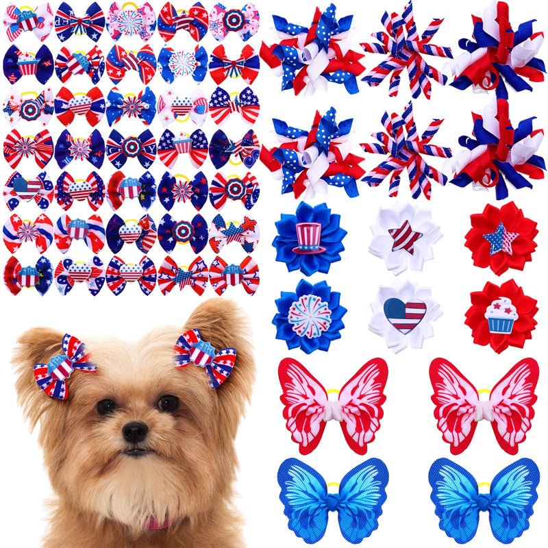 52 Pcs 4th of July Dog Hair Bows Bulk with Rubber Bands Patriotic Dog Grooming Bows for American Flag Independence Day Memorial Day Holiday Cute Pet Puppy Cats Hair Accessories - PawsPlanet Australia