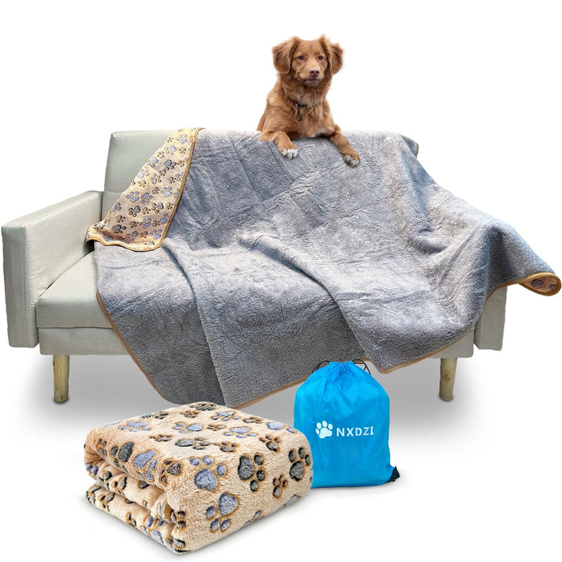 Waterproof Dog Blankets for Large Dogs, 60" x 50" Dog Blanket Washable, Soft Fluffy Flannel Pet Blanket Mat Cover for Bed Couch, Cute Print Puppy Blanket T-brown Paw-1 Pc XL (60 in x 50 in) - PawsPlanet Australia