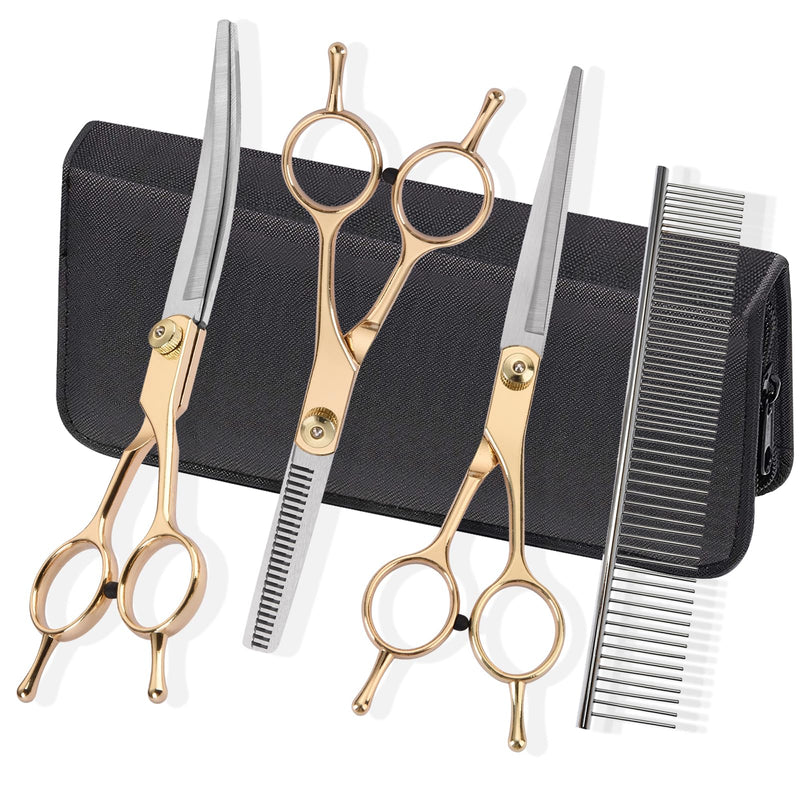 Grooming Kit for Dogs at Home, Fcysy Hair Scissors Thinning Shears Set for Dog Cat Pet Grooming, Curved Grooming Scissors Cat Trimming Scissors Tijeras para Cortar Pelo De Perros, Pet Grooming Tools - PawsPlanet Australia