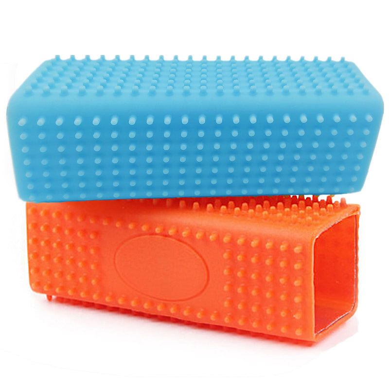 2 Pieces Pet Dog Cat Hair Remover, Block Roller Cleaner, Hollow Silicone Cleaner Brush for Sofa, Car Interiors, Furnishings, Carpets, Bedding or Any Fabric (Orange, Blue) A-blue and orange - PawsPlanet Australia