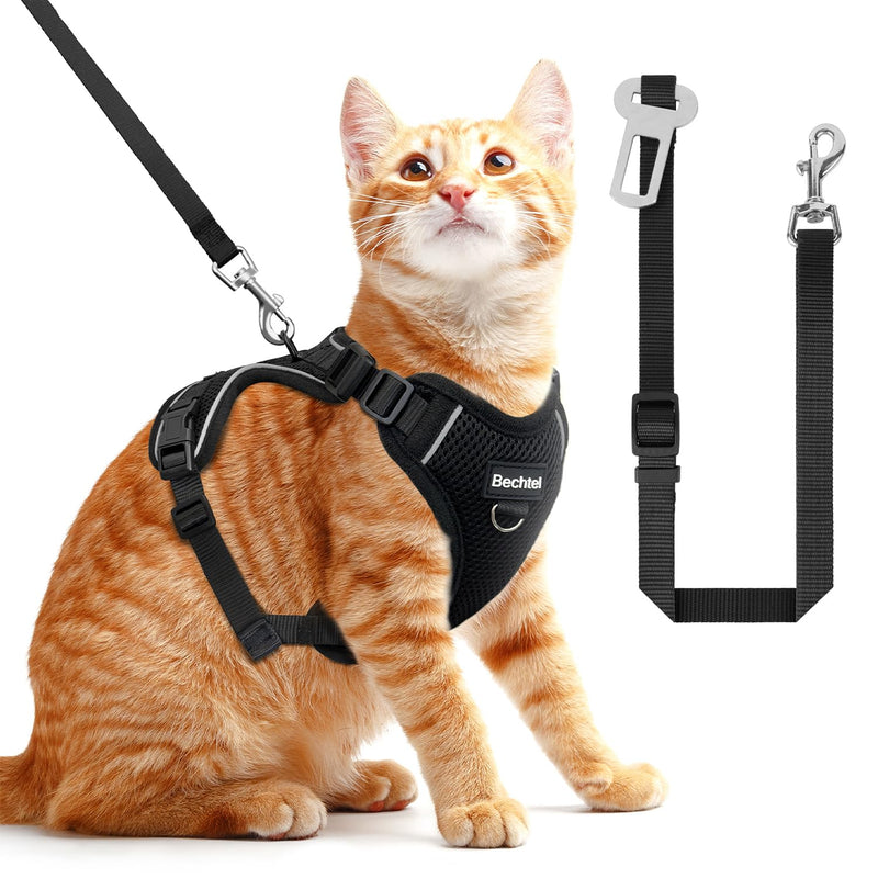 Cat Harness, Cat Harness and Leash for Walking, Adjusted in Four Directions and Breathable Cat Harness for Anti Escape That can be Fitted and Positioned, Reflective Strips Harness, Black, S Small (7-12lb) - PawsPlanet Australia