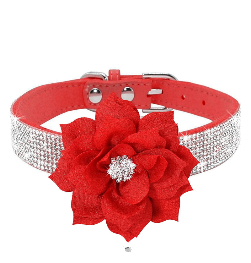 Rhinestone Dog Collar, Cute Dazzling Sparkling Soft Suede Leather Dog Cat Rhinestone Collar Crystal Diamond Pet Dog Puppy Collar (Red6, M), Medium Red6
