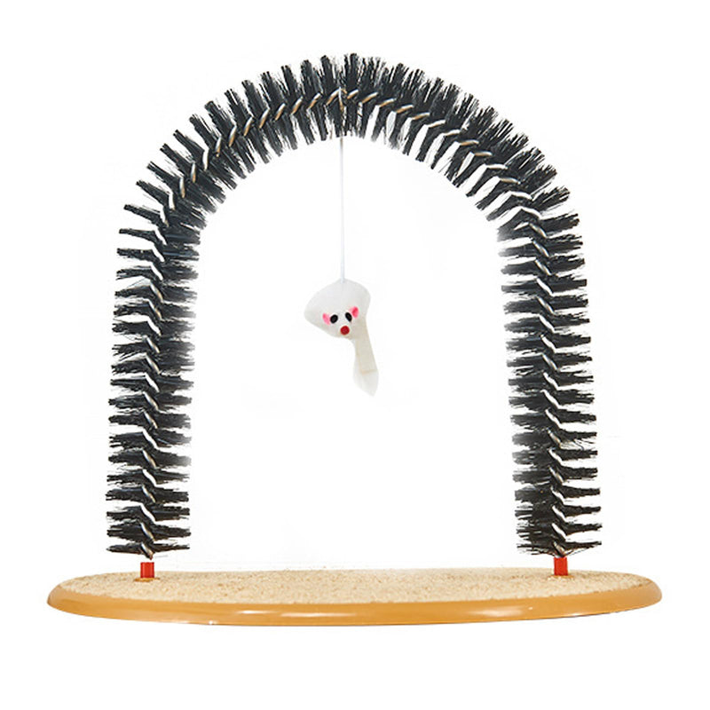 Cat Brush Arch Massager, Self Groomer with Scratch Pad Hanging Plush Mice Comb Scratcher Non-slip Kitten Back Massager for Pets - PawsPlanet Australia
