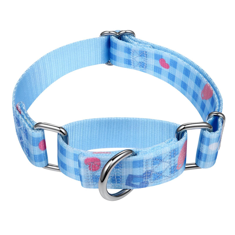 Mikivery Martingale Dogs Collar Plaid 1 inch Sturdy Slip Metal Buckle Collars Cute for Medium and Large Breed for Walking Training Outdoor Daily Use Baby Blue M:14"-21" - PawsPlanet Australia