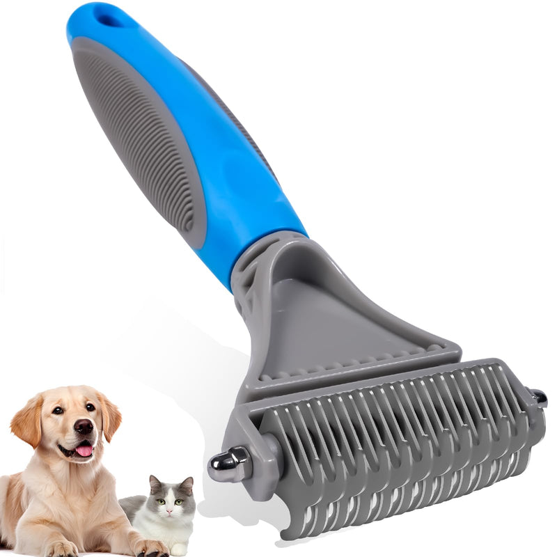 Pet Grooming Brush, Double Sided Undercoat Rake for Dogs & Cats, Professional Deshedding Brush and Dematting Tool, Safe and Effective Removing Knots, Mats, Tangles,and Flying Hair Light Blue - PawsPlanet Australia