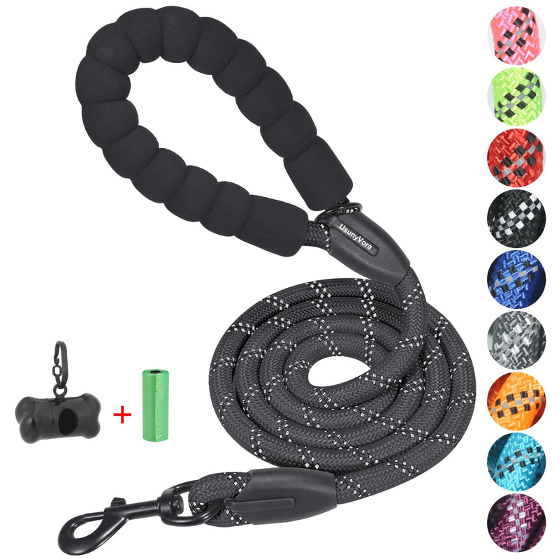 Rope Dog Leash 5 FT for Medium and Large Dogs,Heavy Duty Dog Rope with Comfortable Padded Handle,Waterproof Dog Leash for Walking,Reflective Nylon Dog Leash,Black Black 1/2" x 5 FT - PawsPlanet Australia