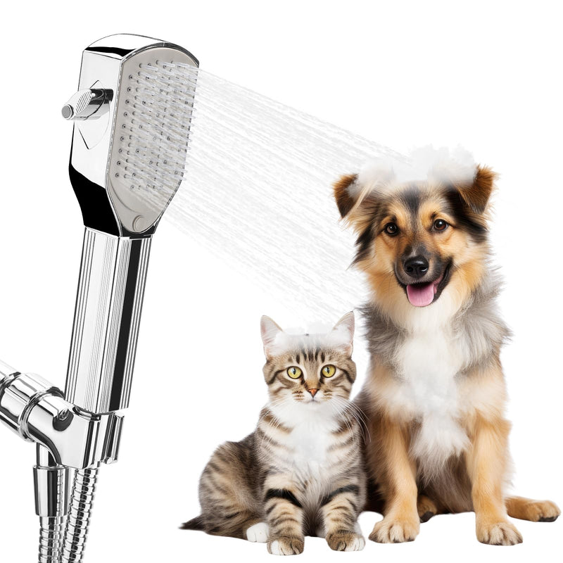 Dog Shower Attachment,Pet Washing Shower Sprayer with Stainless Steel Hose & Diverter Valve, 2 Mode Handheld Shower Head Brush, 3-in-1 Dog Shower Head for Bathing, Grooming, Massage - Indoor & Outdoor - PawsPlanet Australia