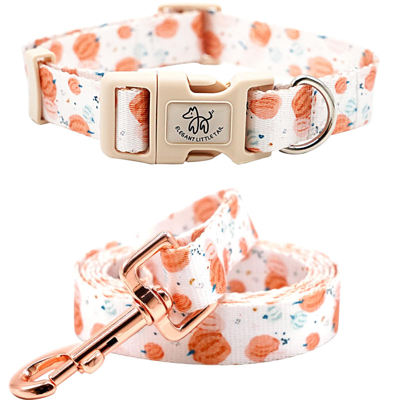 Elegant little tail Dog Collar with Leash, Pumpkin Print Pet Collar Leash Adjustable Collar for Small Medium Large Dogs Soft Puppy Collars with Quick Release Buckle Girl Boy Dog Collars Medium (Pack of 1) - PawsPlanet Australia