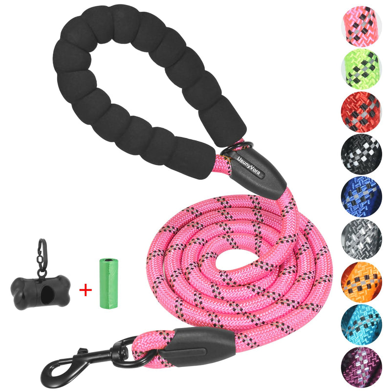 Rope Dog Leash 5 FT for Medium and Large Dogs,Heavy Duty Dog Rope with Comfortable Padded Handle,Waterproof Dog Leash for Walking,Reflective Nylon Dog Leash,Pink Pink 1/2" x 5 FT - PawsPlanet Australia