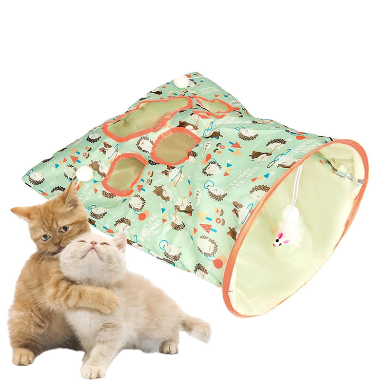 SYCOOVEN Cat Tunnel Bag for Indoor Cats, Pet Collapsible Tunnel Crinkle Sack Bag with 1 Little Mouse & Toy Ball, Crinkle Paper Interactive Cat Toys Hide and Seek(Green Pattern) green pattern - PawsPlanet Australia