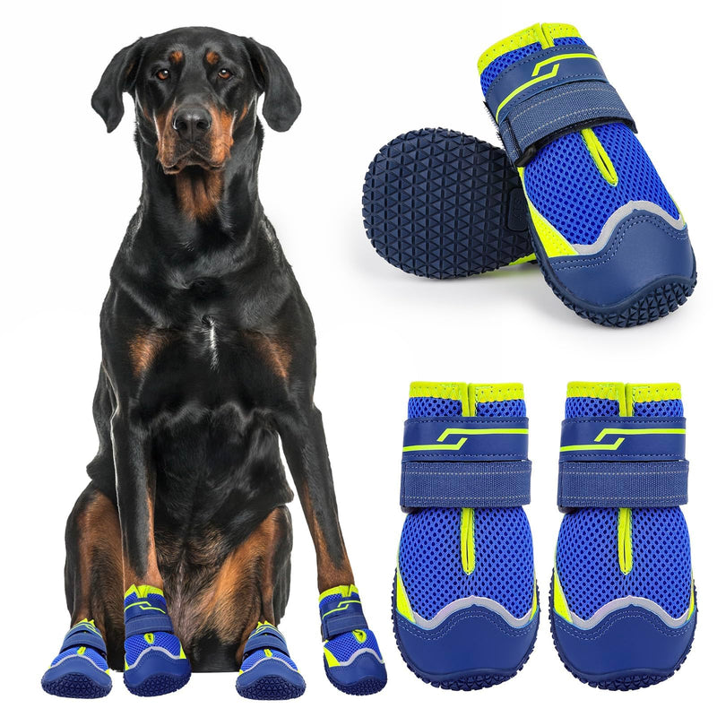 Illumifun Dog Shoes for Hot Pavement, 4 Pack Breathable Anti-Slip Boots, Reflective Dog Booties, Summer Outdoor Paw Protectors (#0) Blue #0