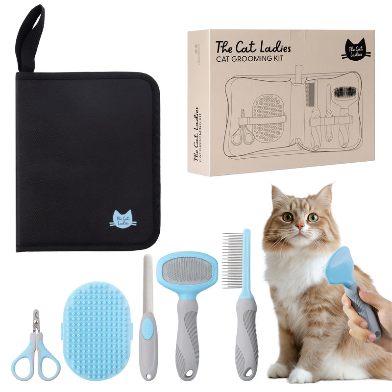 The Cat Ladies Cat Grooming Kit - 5 Piece Brushes Kit - with Comb and Matted Fur Undercoat Deshedding Cat Hair Brush for Long Haired Cats or Short Haired Kittens or Bunny Rabbits - PawsPlanet Australia