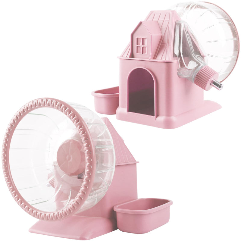4 in 1 Silent Large Hamster Wheel Multifunctional Hamster Running Wheel Quite Running Spinner Wheel Accessories with Food Bowl Water Bottle for Hamsters Dwarf Gerbil (Pink) Pink - PawsPlanet Australia