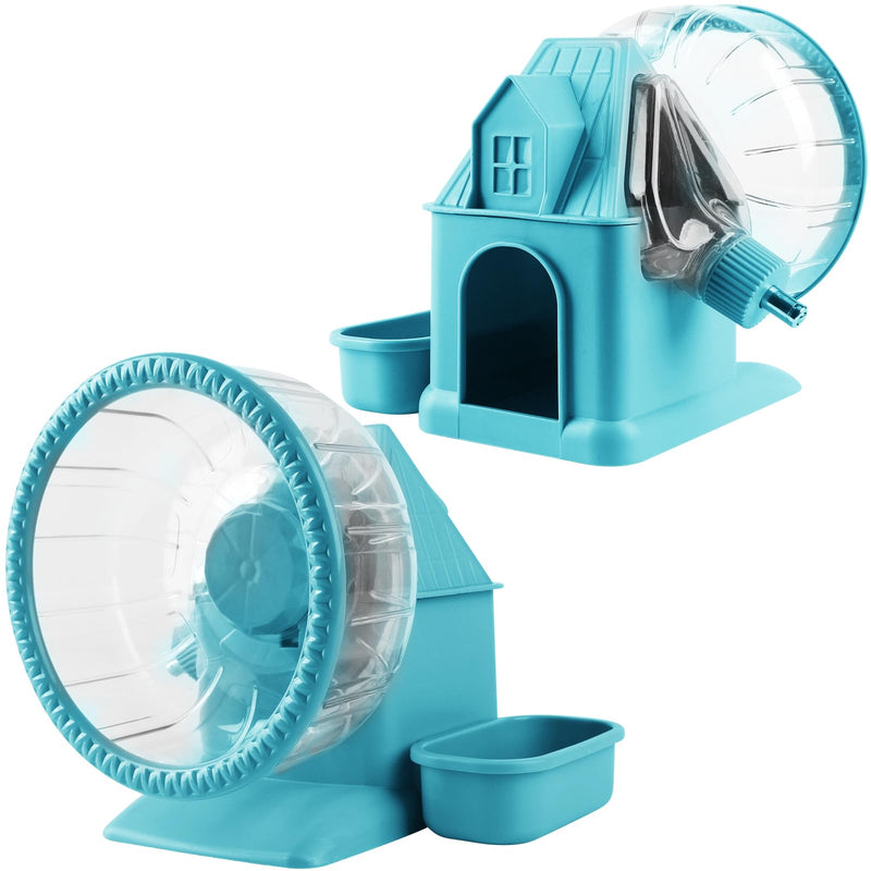 Silent Hamster Wheel 7Inch Multifunctional Hamster Wheel Quite Running Spinner Wheel Accessories with Food Bowl Water Bottle for Hamsters Dwarf Gerbil Hedgehog Chinchilla (Blue) Blue - PawsPlanet Australia
