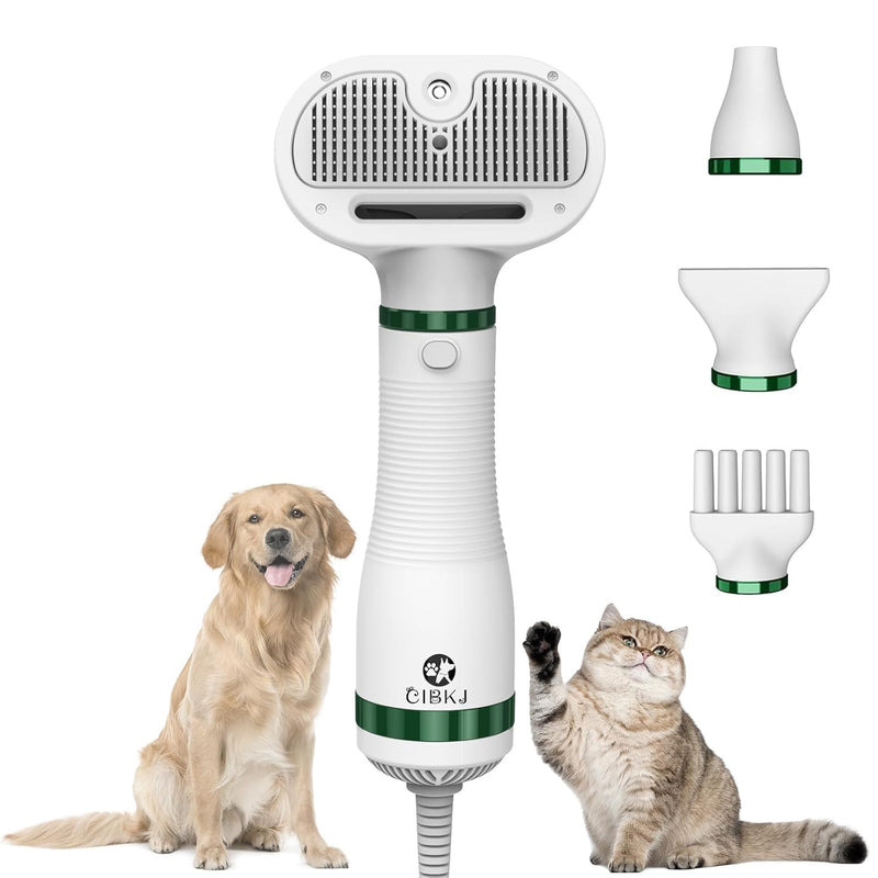 Dog Hair Dryer with Slicker Brush,Dog Blow Dryer for Small-Sized Dogs and Cats,Grooming Brush with Drying Function,Multifunctional Pet Hair Dryer with Release Button Ivory White - PawsPlanet Australia
