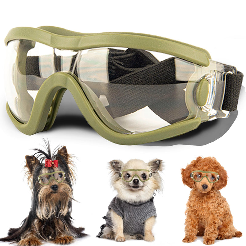 Small Dog Sunglasses with Adjustable Strap UV Protection, Winproof Puppy Sunglasses, Suitable for Dogs Eyes Protection，Soft Dog Goggles Transparent Green-S
