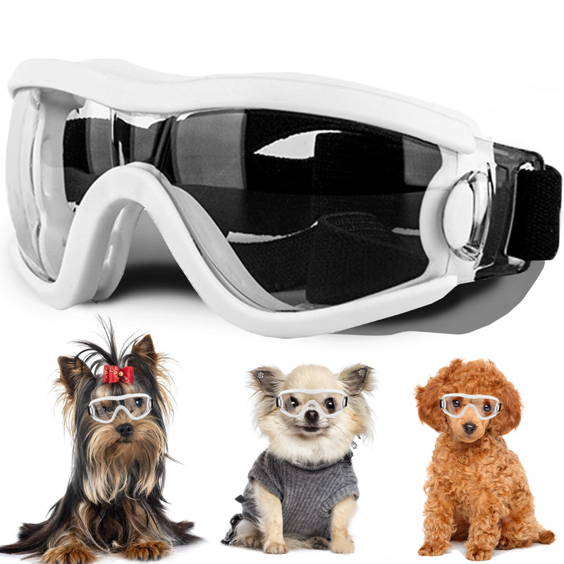 Small Dog Sunglasses with Adjustable Strap UV Protection, Winproof Puppy Sunglasses, Suitable for Dogs Eyes Protection，Soft Dog Goggles whitetransparent-S - PawsPlanet Australia