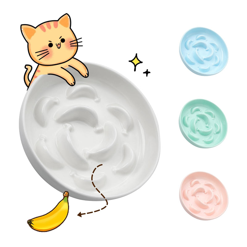 Ceramic Cat Slow Feeder Bowl - Pastel Series Slow Feeding Cat Bowls - Cute Maze Cat Food Plate for Healthy Eating - Fun Cat Puzzle Feeder Dish - Dishwasher Safe - 6.3''W x 1.2''H - 7 OZ - Ivory White - PawsPlanet Australia