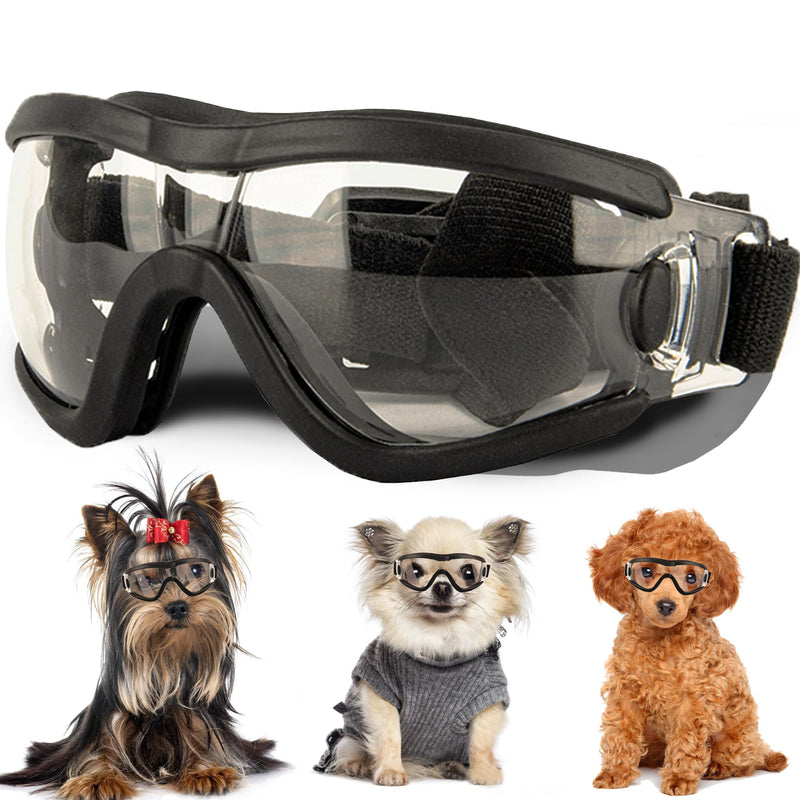 Small Dog Sunglasses with Adjustable Strap UV Protection, Winproof Dog Puppy Sunglasses, Suitable for Small Dog Pet Glasses, Dogs Eyes Protection，Soft Dog Goggles Black Transparent-S - PawsPlanet Australia