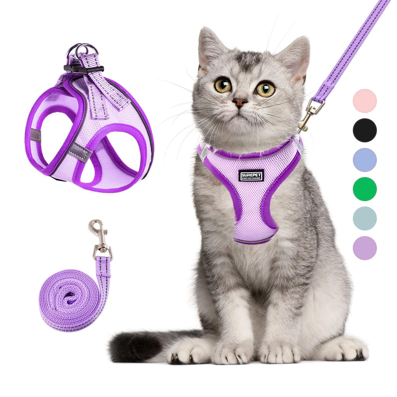 Cat Harness and Leash Set, Soft and Breathable Vest with Reflective Strip, Escape Proof Kitten Harness, Easy to Wear for Cats Walking and Traveling (Purple, M) M (Chest:15.5''-17'') Purple - PawsPlanet Australia