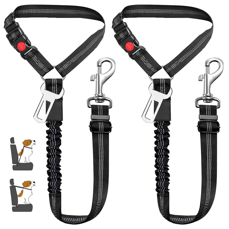 Vehicle Harnesses, 2 in1 Dog Belts for Cars, 2 Pack Pet Harnesses Headrest Restraint Clip Adjustable Dog Car Harness Belt with Anti-Shock Elastic Bungee Buffer for All Vehicles (Black) - PawsPlanet Australia