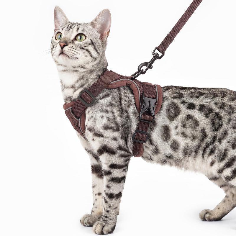 Cat Harness and Leash Set Escape Proof Tactical Small Kitten Harness Emotional Support Cat Vest, Brown, S