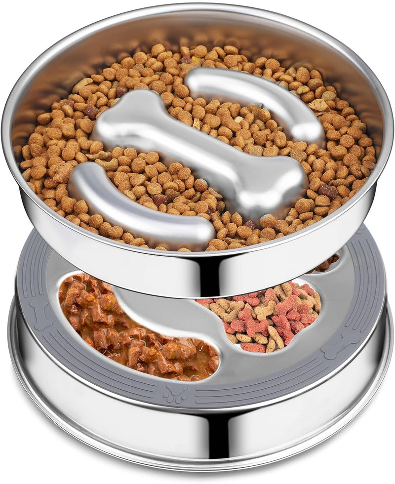 Small Dog/Puppy Slow Feeder, Stainless Steel Feeding Bowl with Unique Bone Design for Slower Eating Non-Slip Base - PawsPlanet Australia