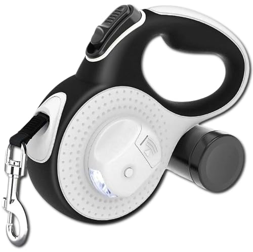 Best Dog Supplies 4-in-1 Anti Pull Retractable Dog Leash 26ft/8Meter with Flashlight and Poop Bag Dispenser for Medium Large Dogs - White - PawsPlanet Australia