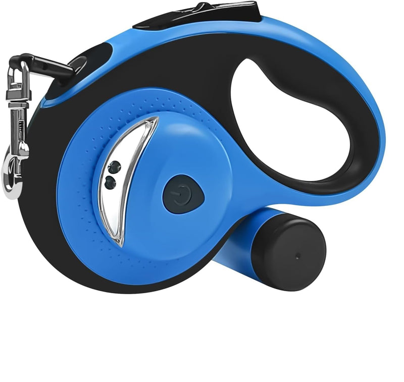 Best Dog Supplies Retractable Dog Leash with Waste Bag Dispenser and Flashlight, 26ft Dog Leash for Small Medium and Large Dogs up to 110lbs, One Button Break & Lock Soft Anti Slip Grip - Blue - PawsPlanet Australia