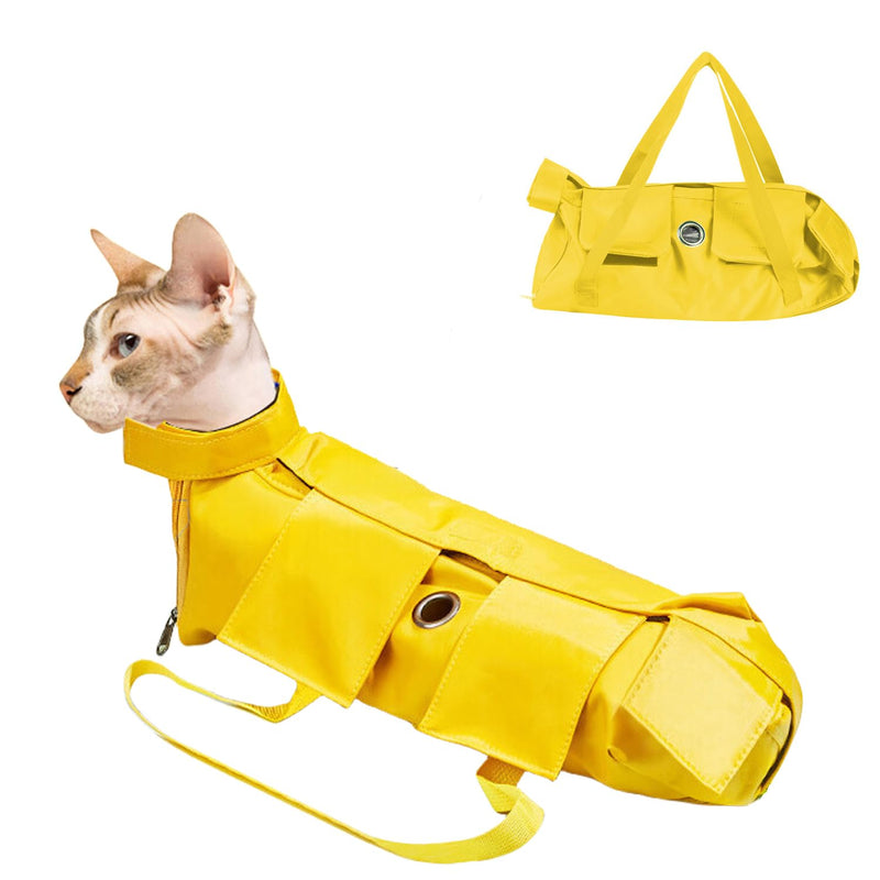 HDKUW Cat Grooming Bag,Foldable Travel Carrier for Cats,Anti-Bite Anti-Scratch Cat Grooming Restraint Bag,Pet Carrier for Administering Eye Drops,Ear Cleaner,Clipping Nails Yellow S 8.6"(W) * 12.5"(L) - PawsPlanet Australia