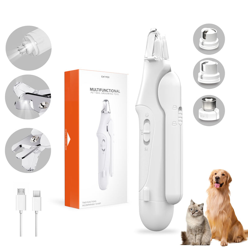 2-in-1 Dog Nail Grinder & Dog Nail Clippers Trimmers for Large Medium Small Dogs Cats Pets Claw Trimmer Quick Sensor and Safety Guard USB Rechargeable with 2 LED Lights - PawsPlanet Australia