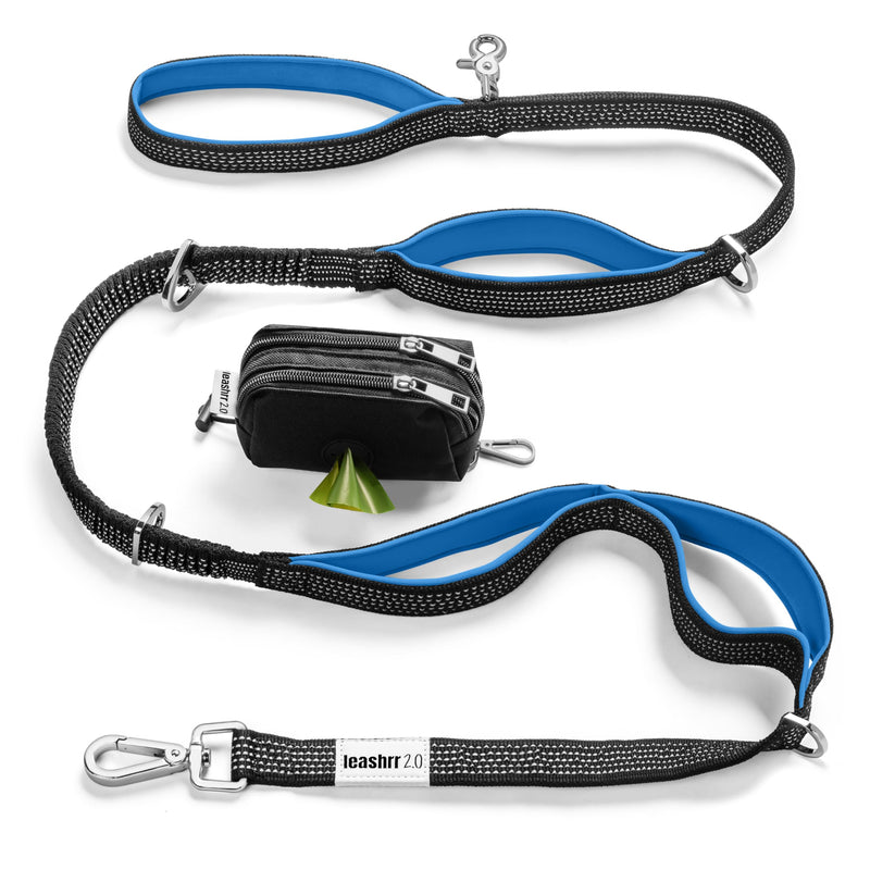 Anti Pull Dog Leash - Heavy Duty, 6ft, Sturdy Bungee, 4 Padded Handles, Strong Carabiner Clips and Rings, Highly Reflective, Poop Bag Holder + Treat Pouch, Large Breeds by Leashrr 2.0 (Royal Blue) Royal Blue - PawsPlanet Australia