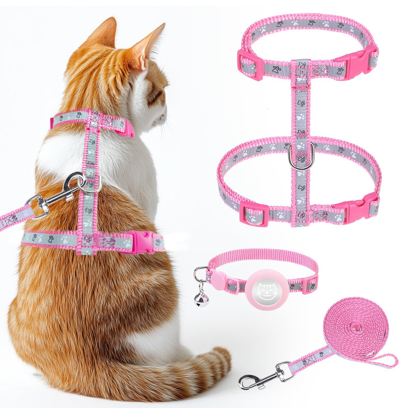 KOOLTAIL Cat Harness and Leash Set Escape Proof with Cat Airtag Holder Collars (3 in 1), Comfortable Lightweight Adjustable Kitten Harness for Small Medium Large Cats Safe Walking & Travel, Pink Neck:7.5"-12" chest:10"-18" - PawsPlanet Australia