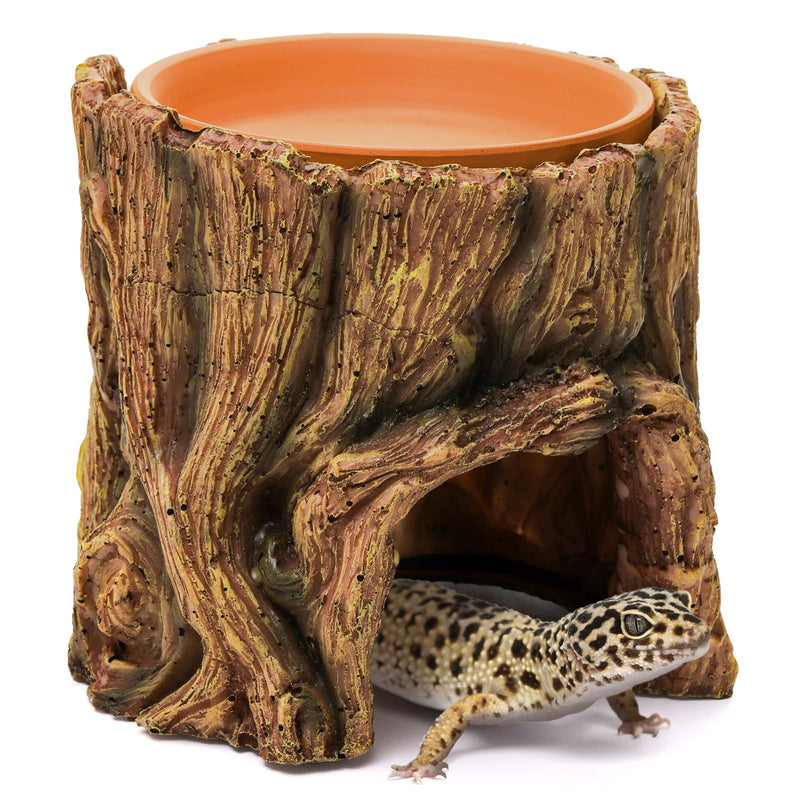Reptile Hide Cave Resin, 2 in 1 Reptile Hideout Cave and Food Tray, Reptile Shelter with Detachable Food Bowl, Leopard Gecko Keeper Habitat Help Shedding for Amphibian, Snake, Lizard, Turtle - PawsPlanet Australia