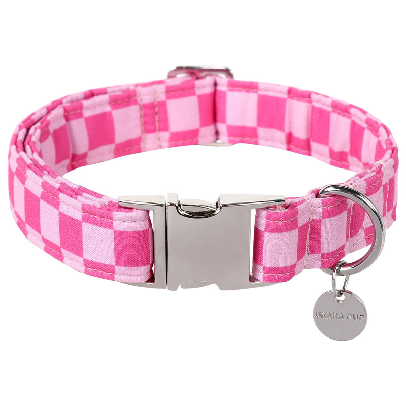 Dog Collar for Summer,Cute Pink Plaid Dog Collar,Cotton Puppy Collar with Adjustable Metal Buckle for Small,Medium,Large Girl Boy Dog S PinkPlaid CC - PawsPlanet Australia