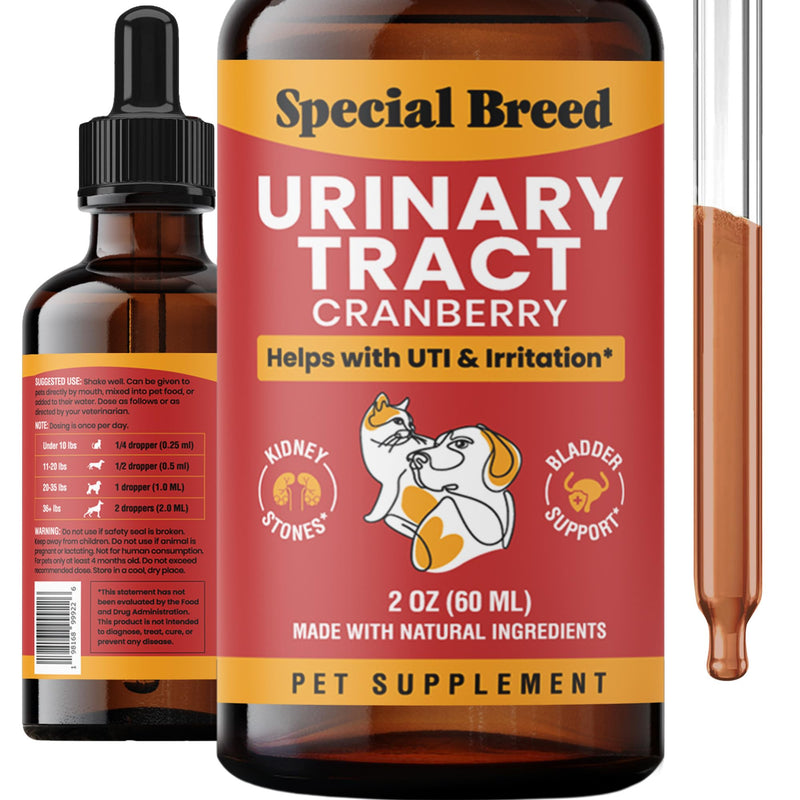 Cat & Dog Urinary Tract Infection Treatment – Natural UTI Relief with Cranberry Drops – Kidney & Bladder Support – Helps Incontinence, Frequent Urination, Bladder Stones – Pet Renal Care Drops 2oz