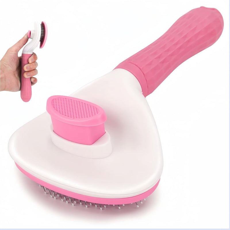 Cat hair brush, pet grooming brush for dogs and cats, self-cleaning, removing loose hair and tangles (Pink) Pink - PawsPlanet Australia