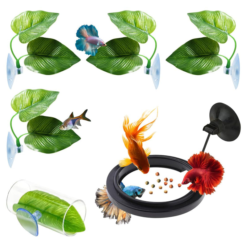 6PCS Betta Fish Aquarium Decoration, Betta Fish Leaf Pad + Fish Feeding Ring+ Betta Fish Acrylic Tube Tunnel,Hideout Ornament for Fish Tank Aquarium Decor 6 pcs - PawsPlanet Australia
