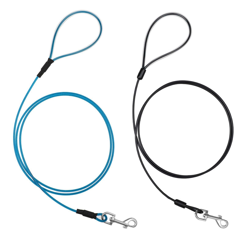 Chew Proof Dog Leash, 6FT Heavy Duty Metal Cable Dog Leash Leads Chew Resistant Dog Leash Coated Wire Rope Leads Non Chewable Dogs Metal Leash for Large and Medium Dogs (Black & Blue) - PawsPlanet Australia