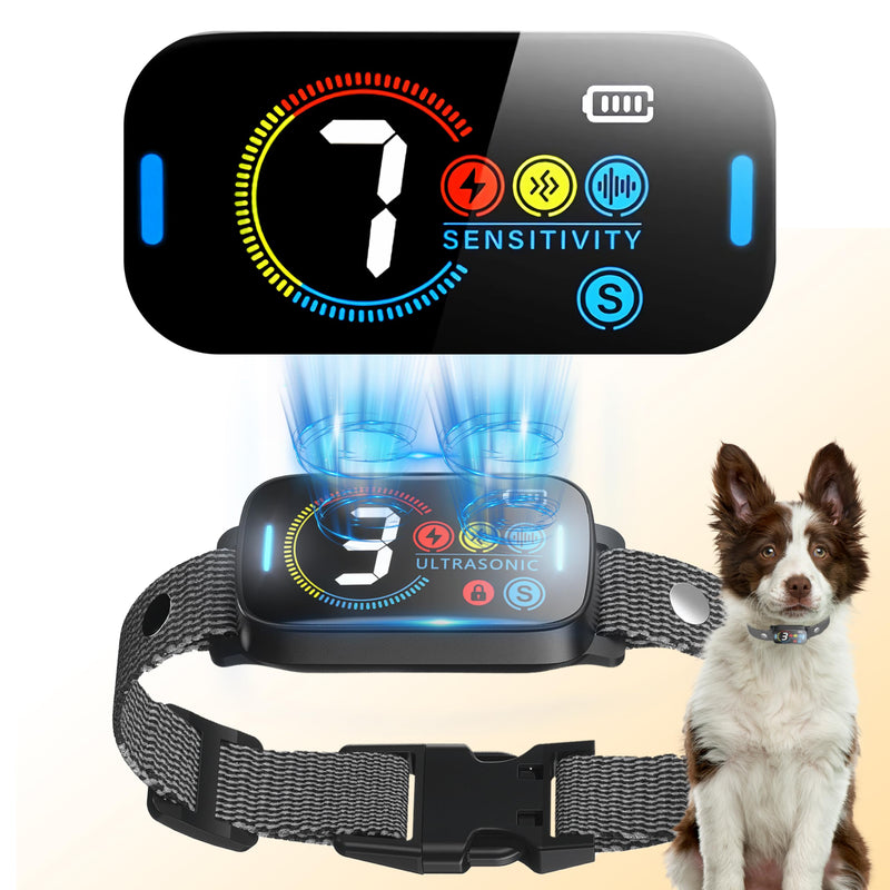Bark Collar, Ultrasonic Dog Bark Collar for Large Medium Dogs - Smart Anti Barking Deterrent Device - Rechargeable Training Collar with Adjustable Ultrasonic Beeps Vibrations Shock/No Shock(Black) - PawsPlanet Australia