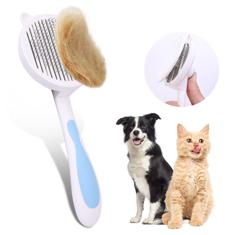 Cat Hair Brush for Grooming, Self Cleaning Slicker Brush for Cat, Skin Friendly Pet Brush for Shedding, Blue