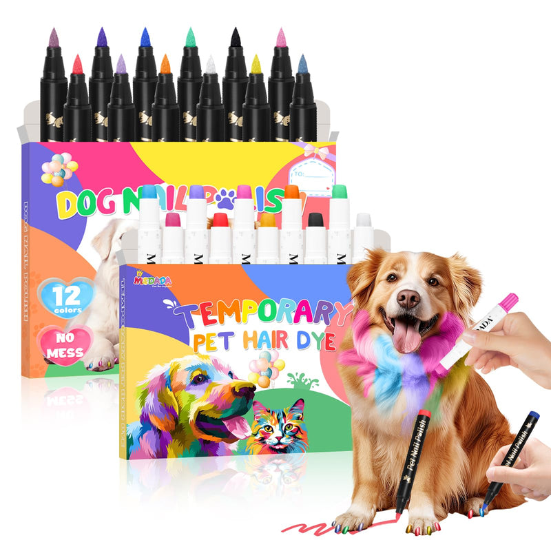 MSDADA 12 Colors Quick Dry Dog Nail Polish Pens & 10 Colors Washable Dog Hair Dye Pens to DIY Beautiful Dog Styling, Dog Safe Easy Application Creative Dog Accessories, Funny Gifts to Dog Cat Lovers - PawsPlanet Australia