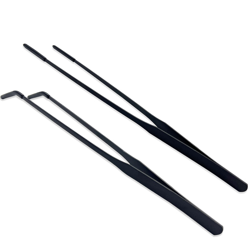 Stainless Steel Straight and Curved Tweezers Aquarium Tweezers with Rubber Tips Long Handle Reptile Feeding Tongs for Fish Tank Aquatic Plants, 2pcs, 10.6 Inch, Black - PawsPlanet Australia